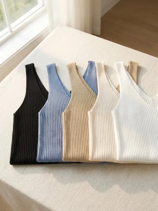 2026 Summer Fashion Women Camisole Ice Silk Knit Tank Top Slim Fit Sleeveless Base Tank Top Solid Color V-Neck Cami