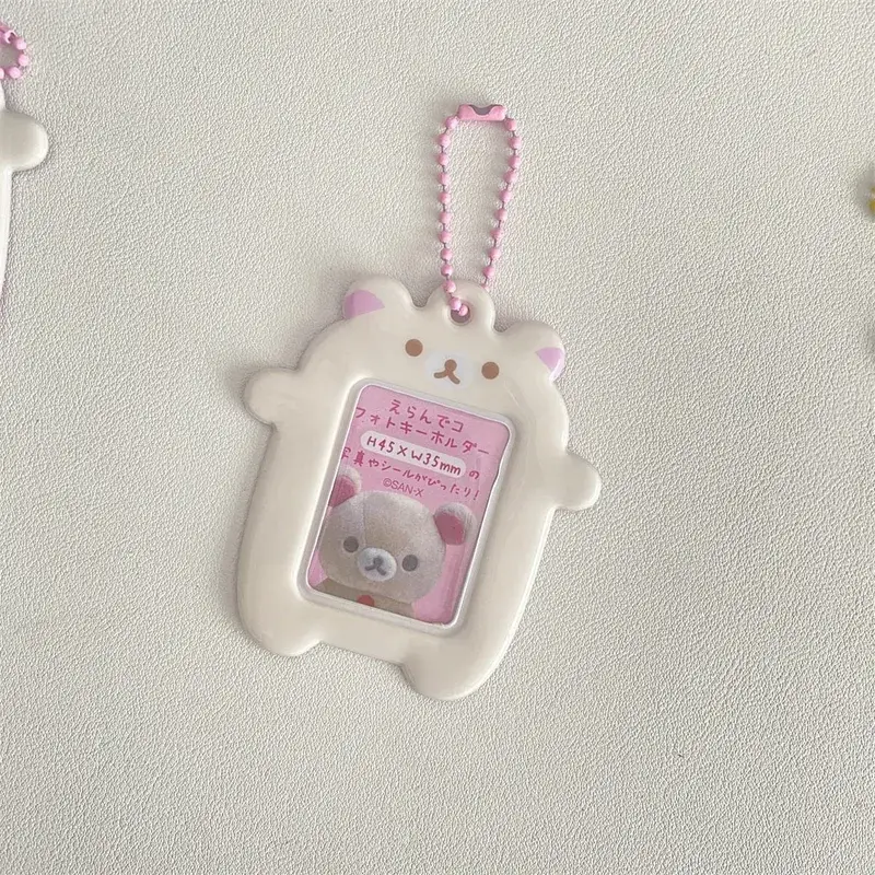 Japanese Style Kawaii Cartoon Bear Photo Card Holder Keyring Cute Bear K-Pop Idol Keychain For 2 Inch Photo School License Case