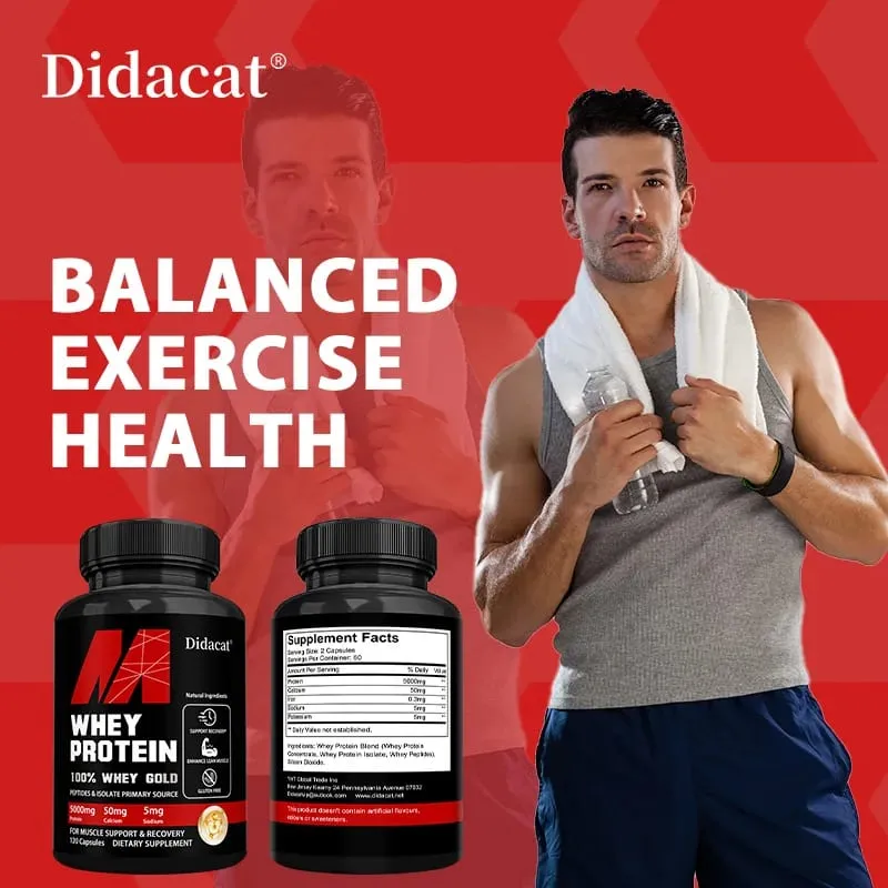 Whey Protein Capsules - Contains 5000mg of Protein - Supports Recovery Balanced Muscle Health Gluten Free NON-GMO
