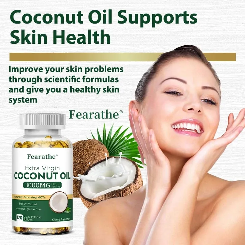 Extra Virgin Coconut Oil 3000mg 30/60/120 Softgels Expeller Pressed Supplement Support for Hair Nails & Skin Health Non-GMO