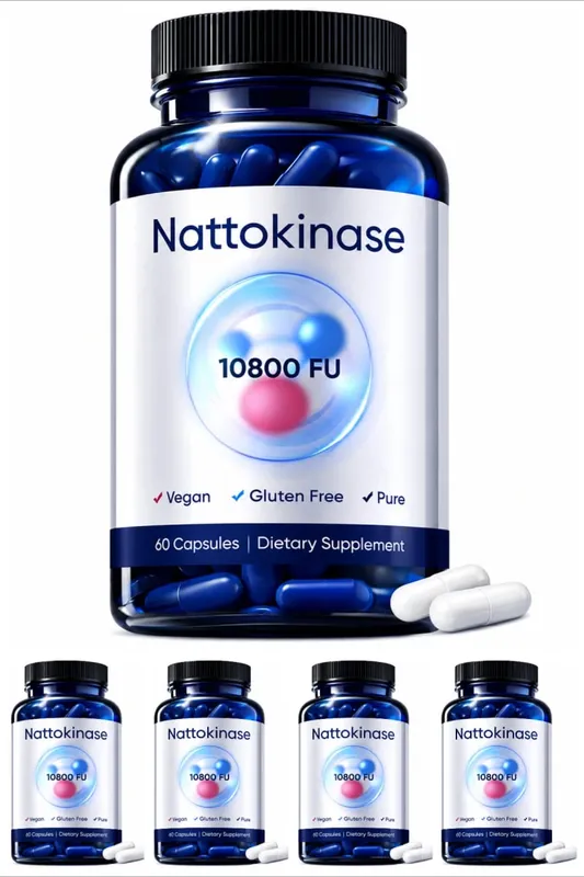 60 Count Organic Nattokinase 10800 FU Capsules Heart Health Support Vegan Gluten-Free Natural Blood Clot Dissolving Supplement