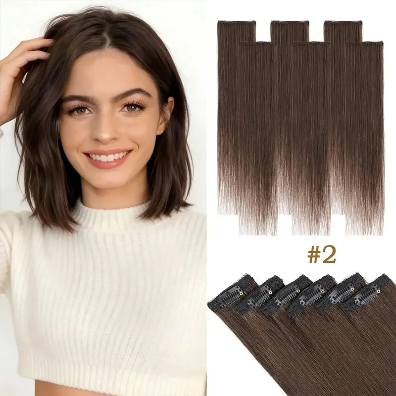6 Pcs Clip In Human Hair Extensions Single Clip Ins Short Hair Extensions Seamless Straight Highlight Hairpieces for Women