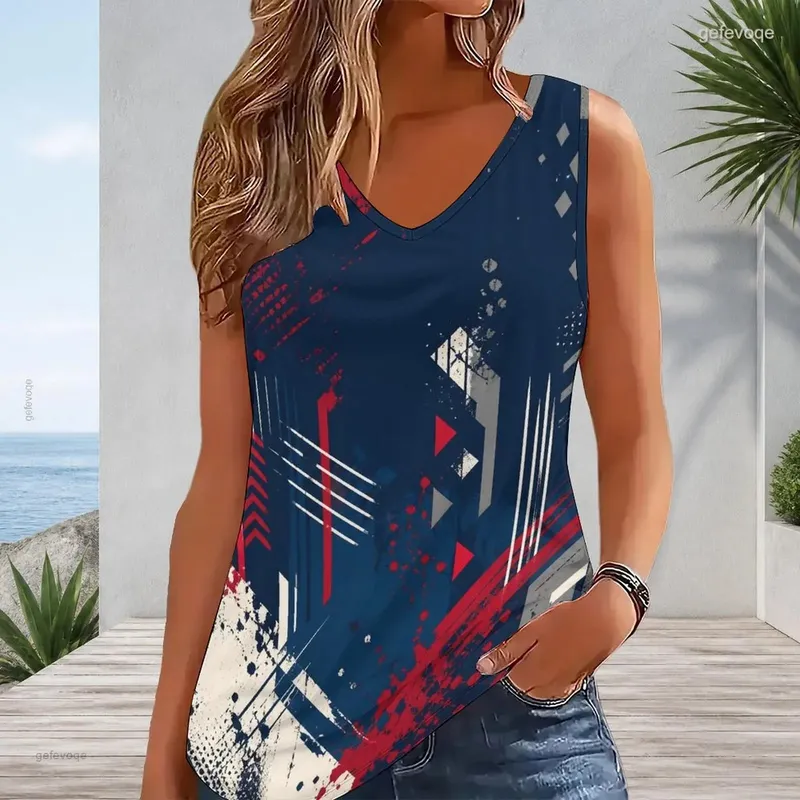 Women V Neck Sleeveless Tank Top Contrast Trim Loose Fit Casual Vest Custom Print Ladies Daily Summer Tops