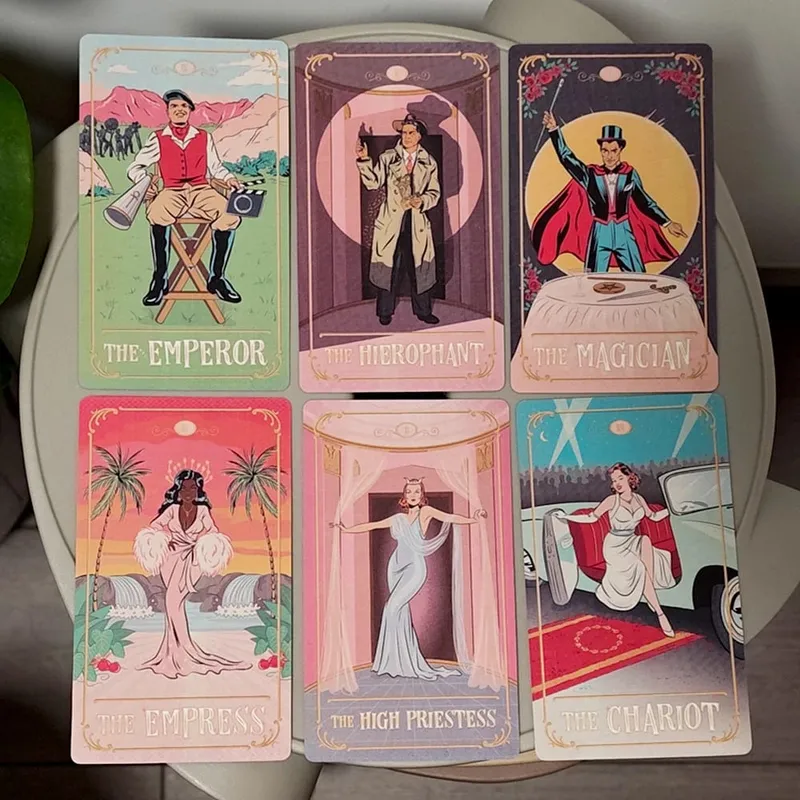 Tinseltown Tarot in Rigid Box Pink Vintage Hollywood Inspired Deck 78 Illustrated Cards 12*7cm