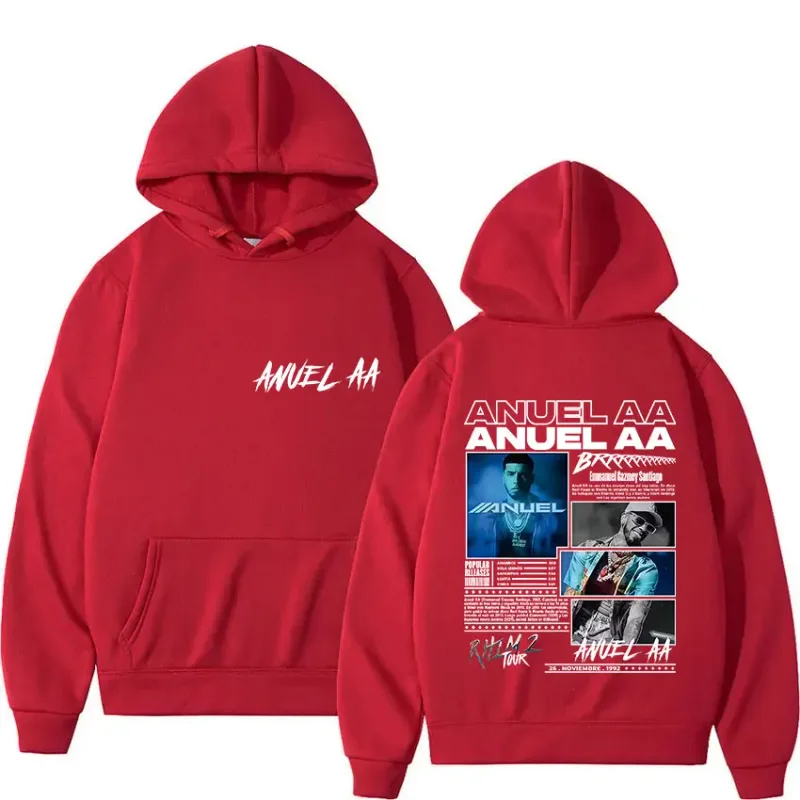Rapper Anuel AA Rhlm 2 Album 2025 Merch Hoody Men's Clothing Rock Hip Hop Oversized Sweatshirts Winter Casual Long Sleeve Hoodie
