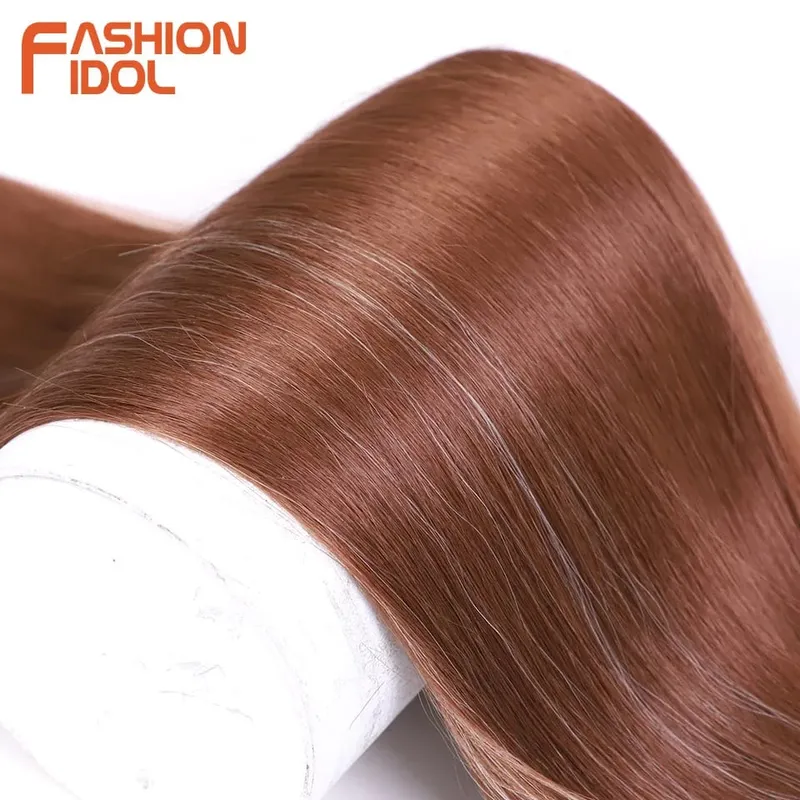 30inch/75cm Yaki Straight Hair Synthetic Hair Bundles High Temperature Fiber Brown Gift Clip in Fake Hair Extension