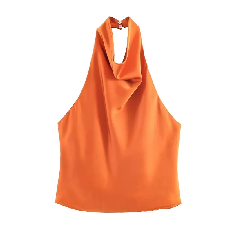 Women's Satin Halter Neck Sleeveless Top Summer Elegant Draped Collar Blouse Smooth Chic Office Party Wear Evening Outings