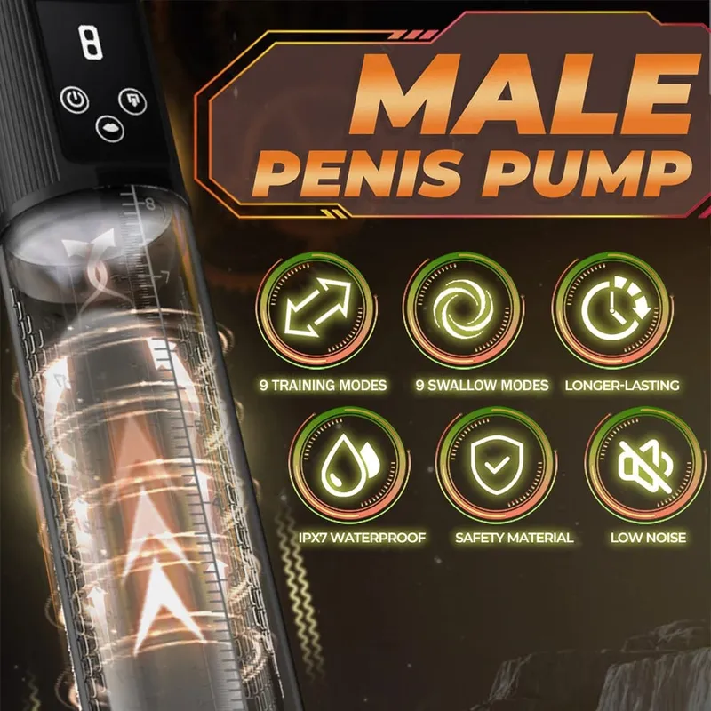 Elektrikli Penis Büyütme Vakum Pompası Yetişkin Seks Oyuncakları Erkekler için Dick Ereksiyon 9 Basınç Cep Pussy Şarj Edilebilir Erkek Masturbator