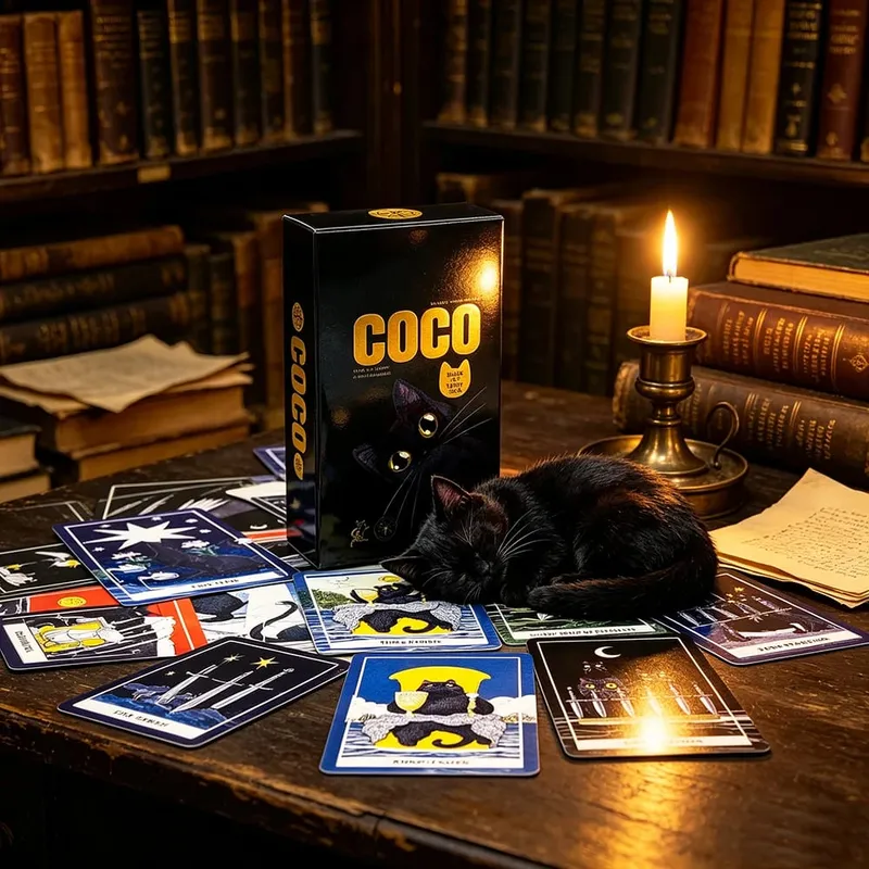 Coco Black Cat Tarot Deck 78 Cute Black Cat Tarot Cards Fortune Telling Divination Card Game for Beginners Cat Lovers