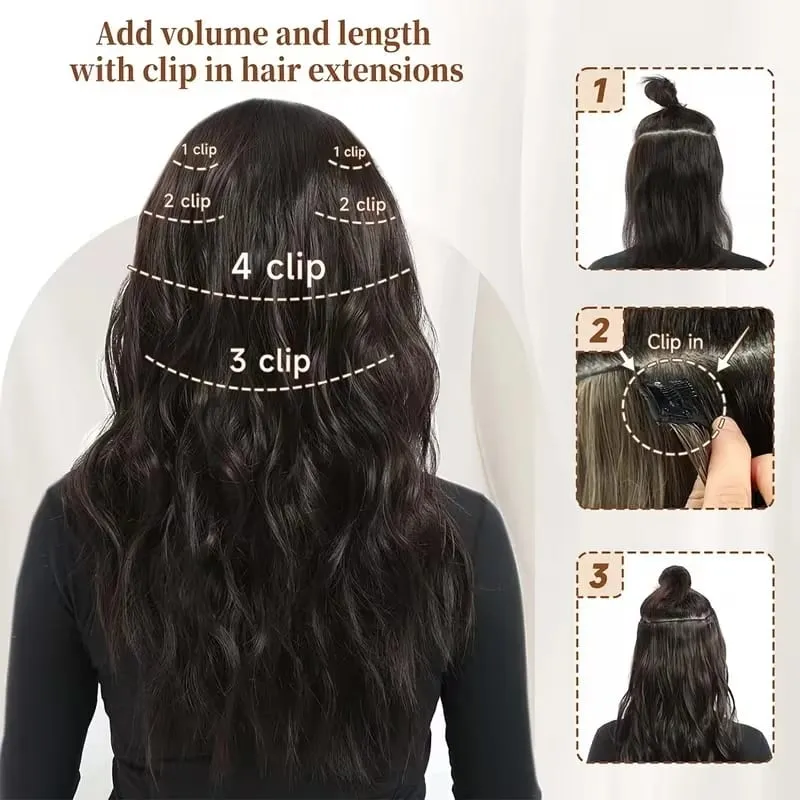 Synthetic 24Inch 7pcs/set Long Curly Clip In Hair Extensions Heat Resistant Fluffy Hairpiece for Women Daily Party Use