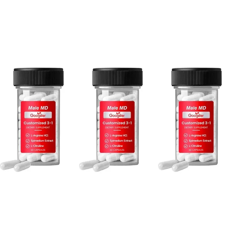 Googeer Male MD 3-1 Capsules with L-Arginine HCl and L-Citrulline Plus Epimedium Leaf Extract for Exercise Vitality 60 Capsules