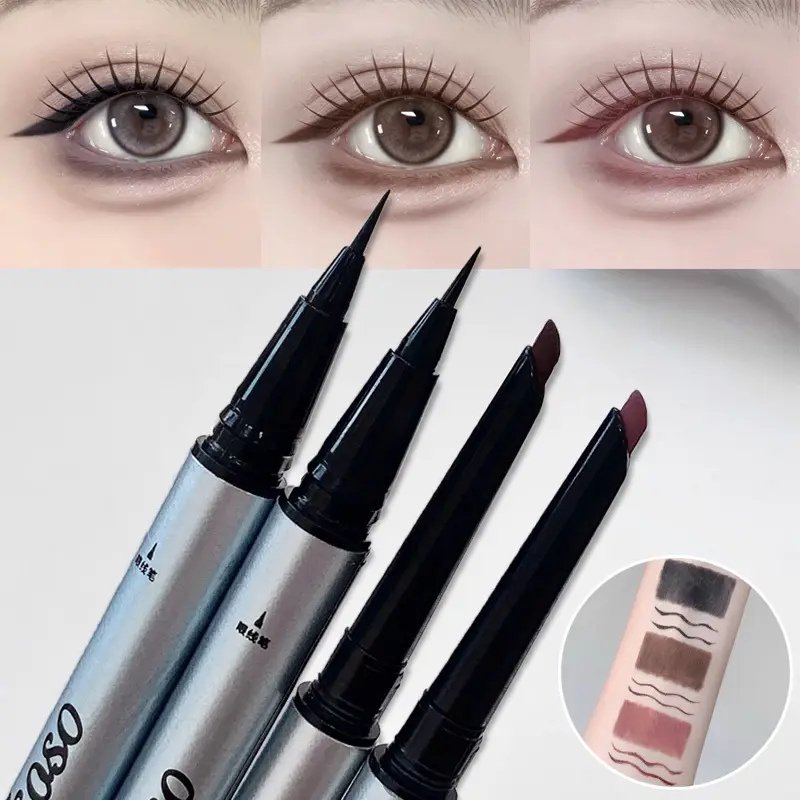 1pc Double Head Ultra-fine Matte Red Brown Eyeliner Pen Waterproof Black Brown Eyeliner Gel Pencil Quick Dry Easy Wear Eye Liner