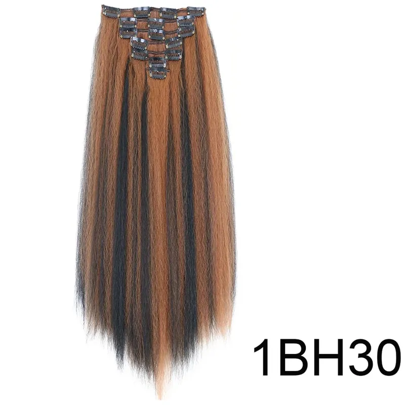 14-22icnh Synthetic Yaki Straight Clip In Hair Extensions For Women Black 7Pcs/Set Synthetic Extensions Hairpiece