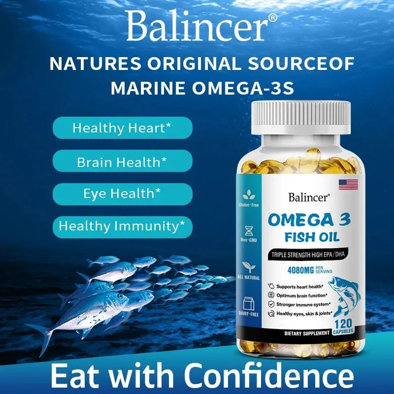 Balincer Wild Caught Omega 3 rybí olej softgels – trojitá síla Vysoký EPA 1200 mg DHA 900 mg Non-GMO Bezlepkový doplněk stravy
