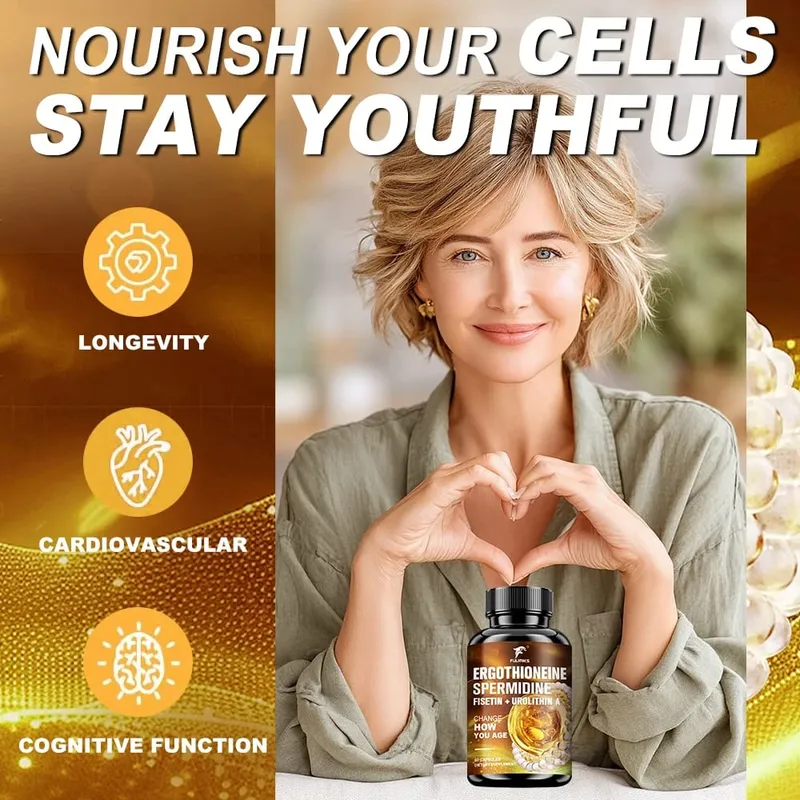 Ergothioneine & Spermidine Anti-Aging Capsules with Fisetin Urolithin A & PQQ Supports Cellular Health & Skin Rejuvenation
