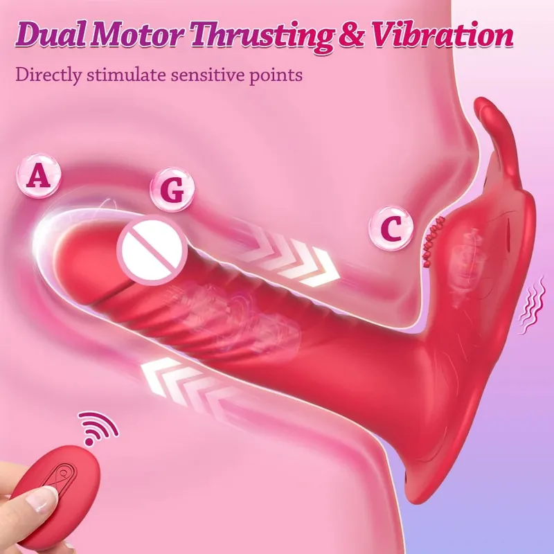 Wireless Remote Wearable Thrusting Vibrator 10 Telescopic Modes Vibrating Dildo Clitoris Stimulator Butt Plug Sex Toy for Women