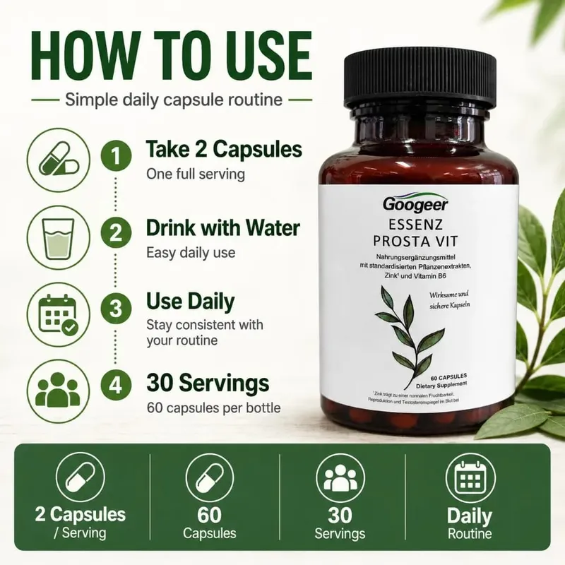 Googeer Prostate Support Capsules Saw Palmetto Extract Stinging Nettle Zinc Vitamin B6 60 Capsules Men's Daily Support