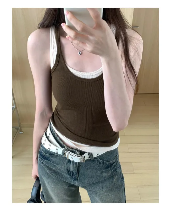 Zjaiss 2026 Summer Women Tank Top Slim Fit U-Neck Sleeveless Cami Top Trendy Solid Color Versatile Y2K Camisole for Outdoor Wear