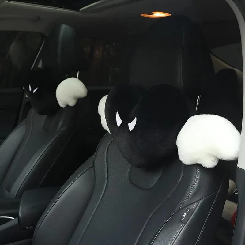 28x58cm 2Pcs Cute Heart‑Shaped Car Headrest Pillow With Angel Wings Soft Plush Auto Neck Support Cushion Car Seat Head Pillow