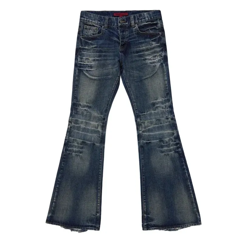 Y2K Mid Blue Flared Jeans Washed Men Women Bootcut Jeans Gothic High Street Unisex Streetwear Baggy wide leg Pants