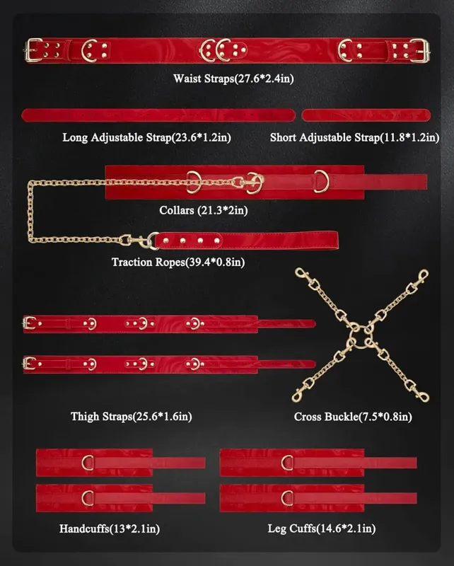 Sex Bondage BDSM Kit Mga Pagpigil mula sa Leeg hanggang sa Pulso SM Naaayos na Posas Bukong Thigh Cuff Cross Waist Strap Traction Chain Collar