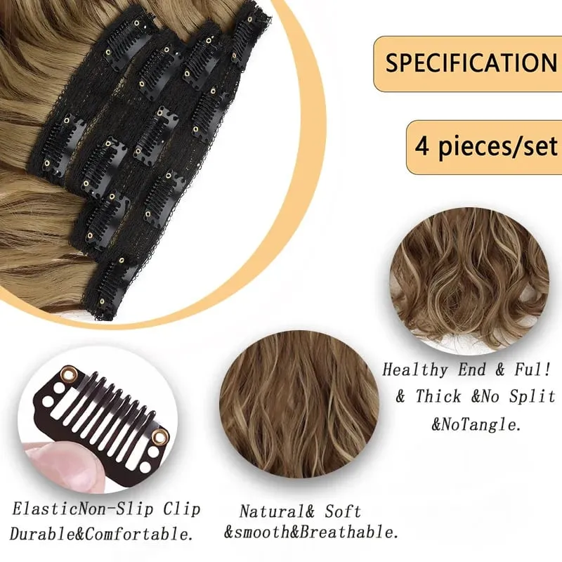 Synthetic 16Inch 11Clips Long Curly Hair Extension Heat Resistant Hair Extension Clips In Ombre Black Brown Blond Women