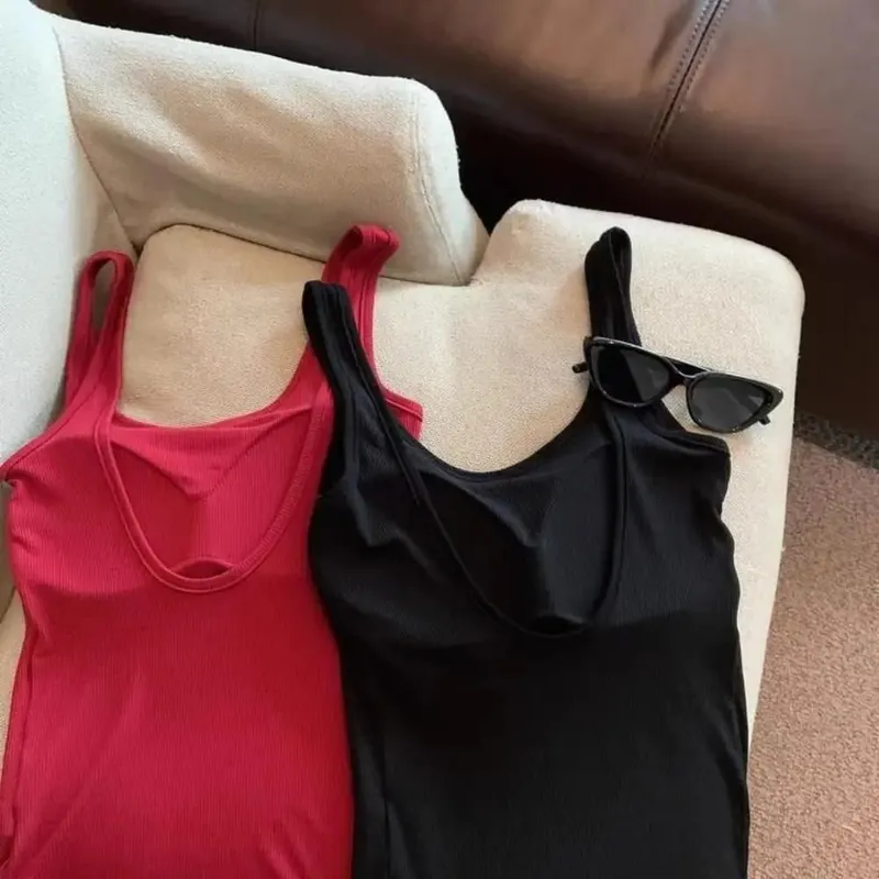 Fashion Solid Color Bodycon Top Sleeveless with Chest Pad Camisole Clubwear Backless Tank Top for Women