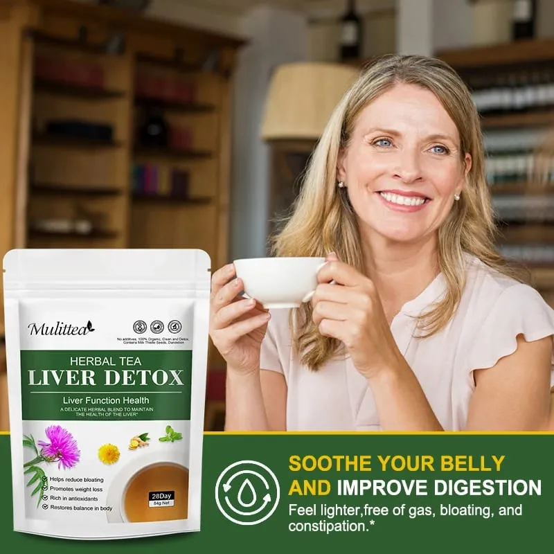 Mulittea 100% Natural Liver Cleansing Detox Drink 6 IN 1 Herbal Formula Support Liver Function Health and Healthy Skin Whitening