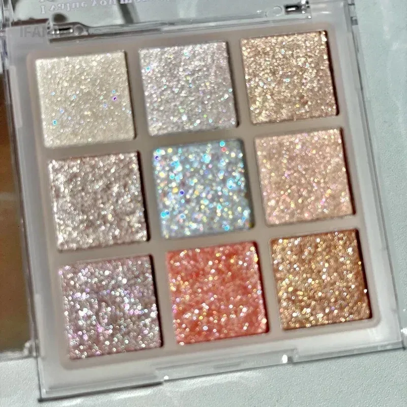 9Colors Glitter Eyeshadow Palette Pearlescent Earth Color Eye Shadow Shimmer Highlight Sparkling Sequin Gold Silvery Eyes Makeup