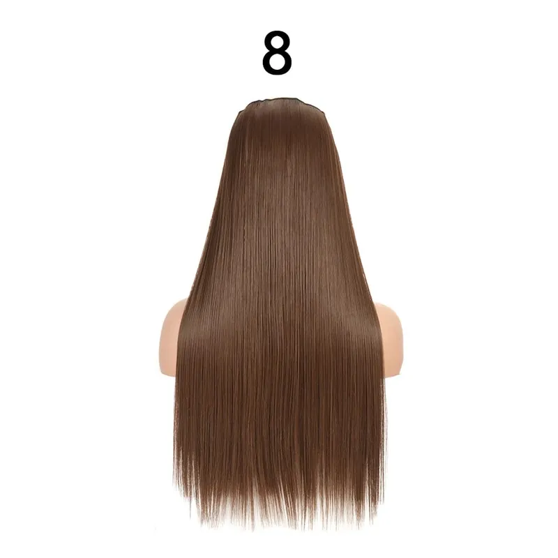 Synthetic 24Inch Hair Extensions OnePiece 5 Clips Long Straight Hairstyle Heat Resistant Fake Hairpiece For Women Natural Brow