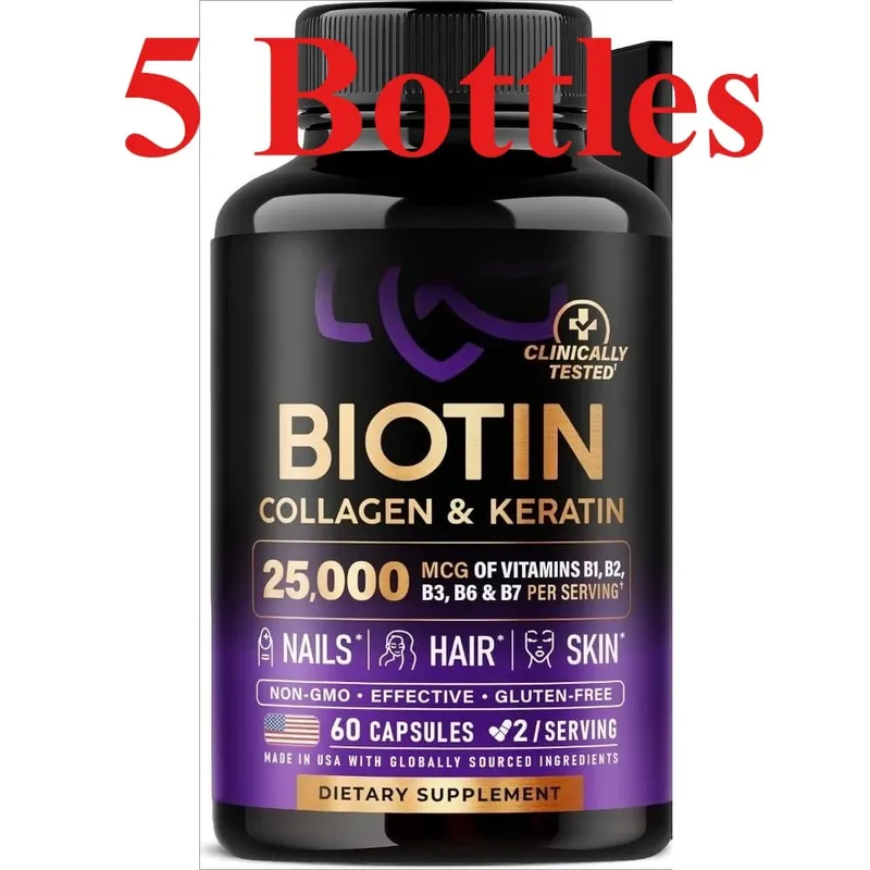 Biotin Collagen & Keratin Capsules with Hyaluronic Acid & B-Vitamins for Hair Skin & Nails Nourishment Support Adults 60 Caps