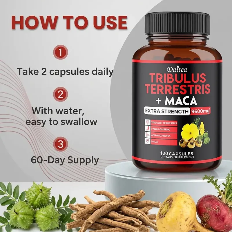 Tribulus Terrestris Capsules 7000mg with Maca Ginseng & Ashwagandha Energy Muscle Focus & Endurance Support for Men