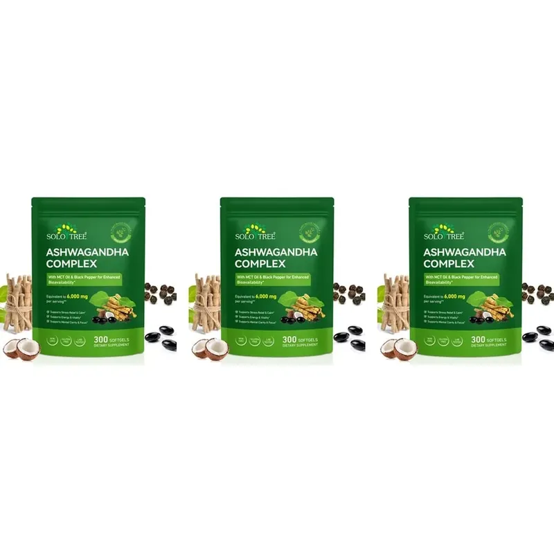 A Solo Tree Ashwagandha Complex lágyzselé támogatja a stresszoldást, megnyugtatja a mentális tisztaságot MCT olajjal és fekete borssal 300 lágyzselével