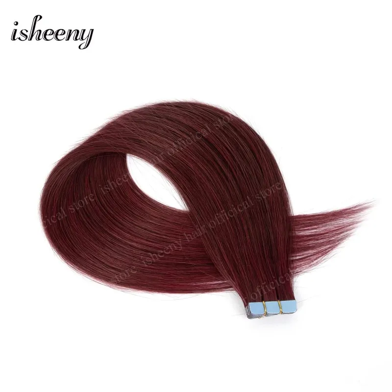 Isheeny 12' 16' 20' Tape In Hair Extensions Invisible Adhesive Tape In Hair Extension 10pcs/pack Pink Purple Blue Colorful Hair