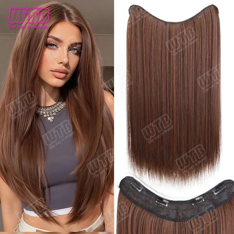 WTB Straight Hair Extensions Synthetic Wigs BB Clip Style V-Shaped Straight Hair Extensions Suitable for Women for Daily Wear