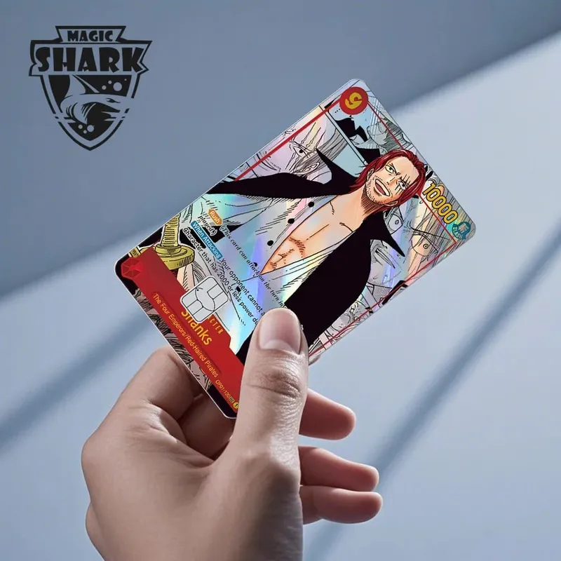 Magic Shark Luffy Nami Ace Zorro OP TCG Card Style Lazer Holographic Thin Sticker Film Skin for Debit Credit Card