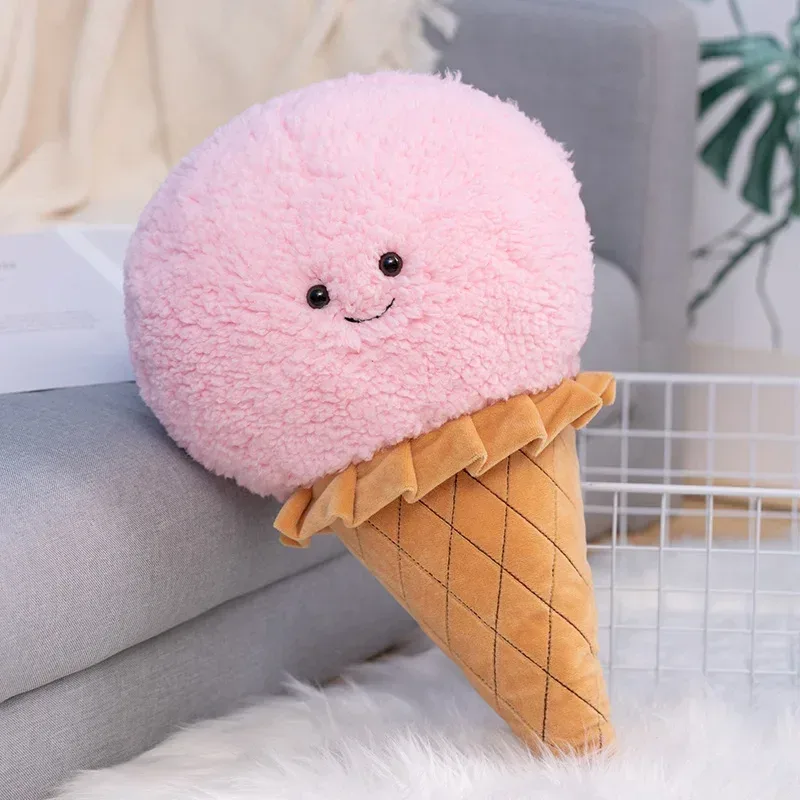 Lindo dibujo animado helado juguete de peluche comida rellena Snack almohada cojín cono niños juguetes Kawaii decoración de la habitación regalo de cumpleaños para niños