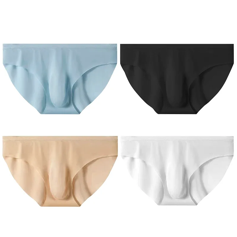 4Pcs Men Ice Silk Briefs Ultra Thin Transparent Seamless 3D Pouch Low Waist Breathable Triangle Underwear