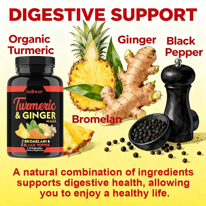 Organic Turmeric Curcumin Capsules with Ginger Support Joint Muscle Cardiovascular Cognitive Digestive & Immune Wellness
