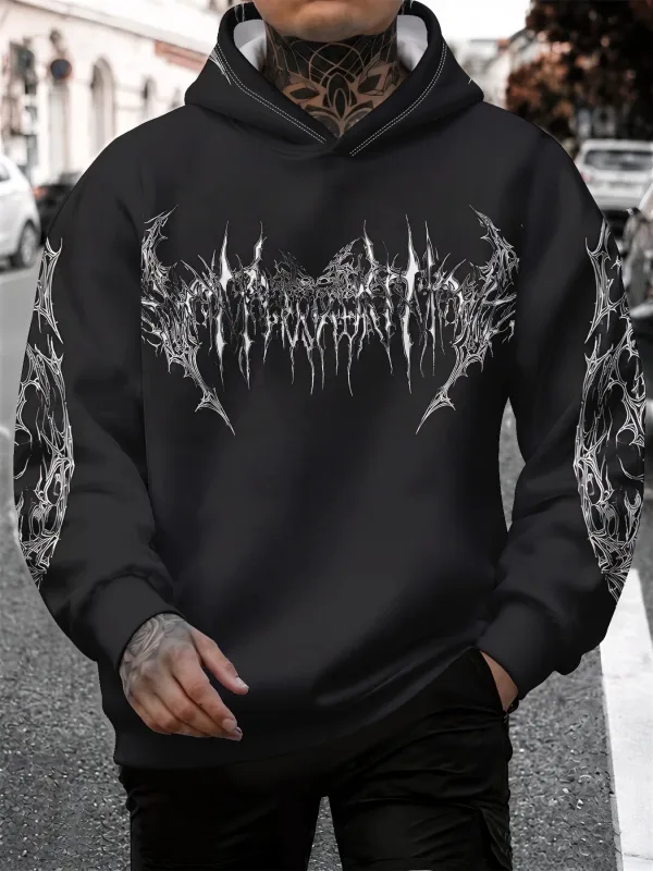Men's winter-spring hooded sweatshirt with skull pattern for casual roller skating hip-hop streetwear