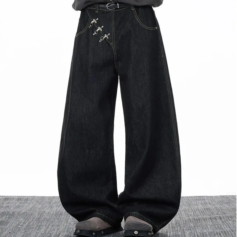 Baggy Jeans Man Pants Y2k Jeans Relaxed Fit Denim Trousers Edge Wide Leg Cargo Pants Slant Closure Casual Fashion