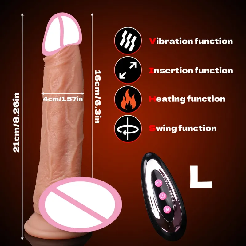 Sex Toys Thrusting Dildo Vibrator Lifelike Heated Silicone Black Dildos with 10 Thrusting & 10 Vibrating Modes for G Spots clit