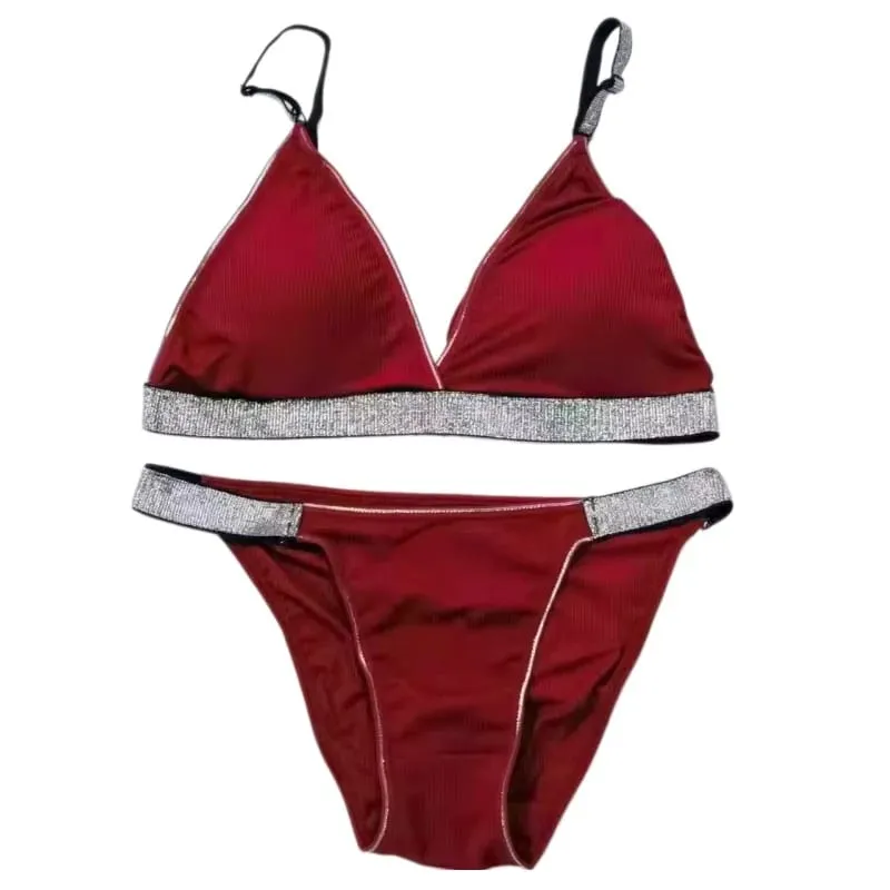 Γυναικείο Σετ σουτιέν και εσώρουχα Wirefree Bralette με επένδυση Σλιπ μπικίνι χαμηλού ύψους Σέξι σετ εσωρούχων Μαλακά άνετα καθημερινά εσώρουχα