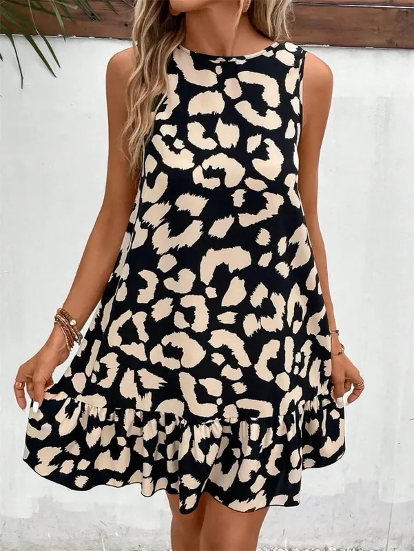Women Summer Style Dress Lady Casual Sleeveless Leopard Printed Slim Mini A-line Dress — image 4