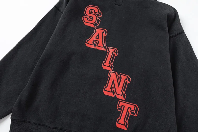 24FW SAINT Vintage Angel Printed Distressed Women Men Hooded Sweatshirt Hoodies Oversized Men Casual Cotton Pullover Hoodie