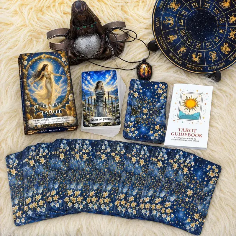 78 Tarot Cards 13x8 Cm Stellar Veil Tarot Deck Paper Manual Symbolic Designs Unique Tarot Experience Card Game