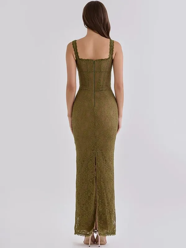 Mozision Women Elegant Lace Sexy Maxi Dress Sleeveless Spaghetti Strap Bodycon Dress Party Evening Cocktail Mermaid Dresses