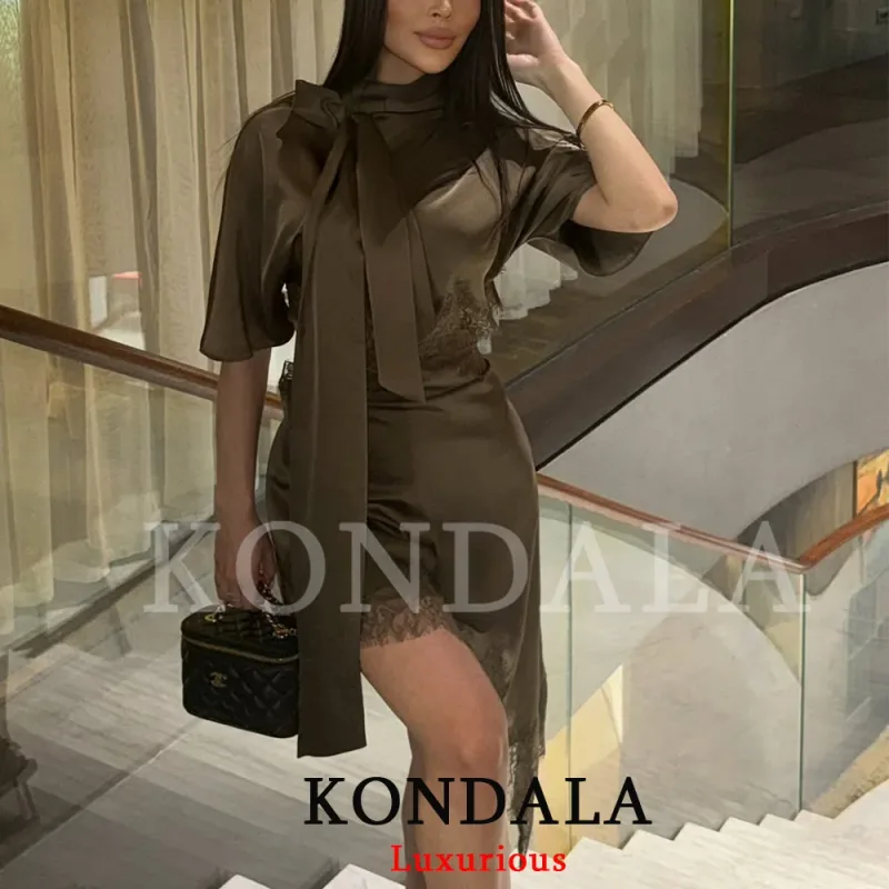 Elegant Sexy Chic Women Mini Dress Asymmetrical Scarf Collar Dress Fashion 2026 Spring Summer Holiday Night Out Dress