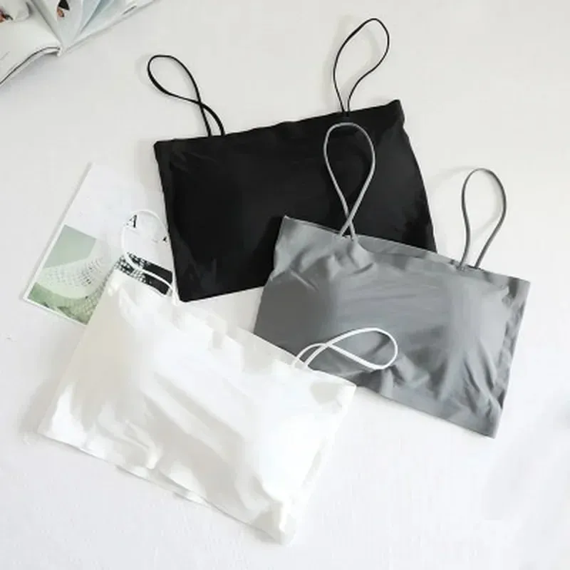 Women's Ice Silk Seamless Cami Tops Smooth Breathable Sleeveless Spaghetti Strap Vests for Summer Layering Casual Daily Wear