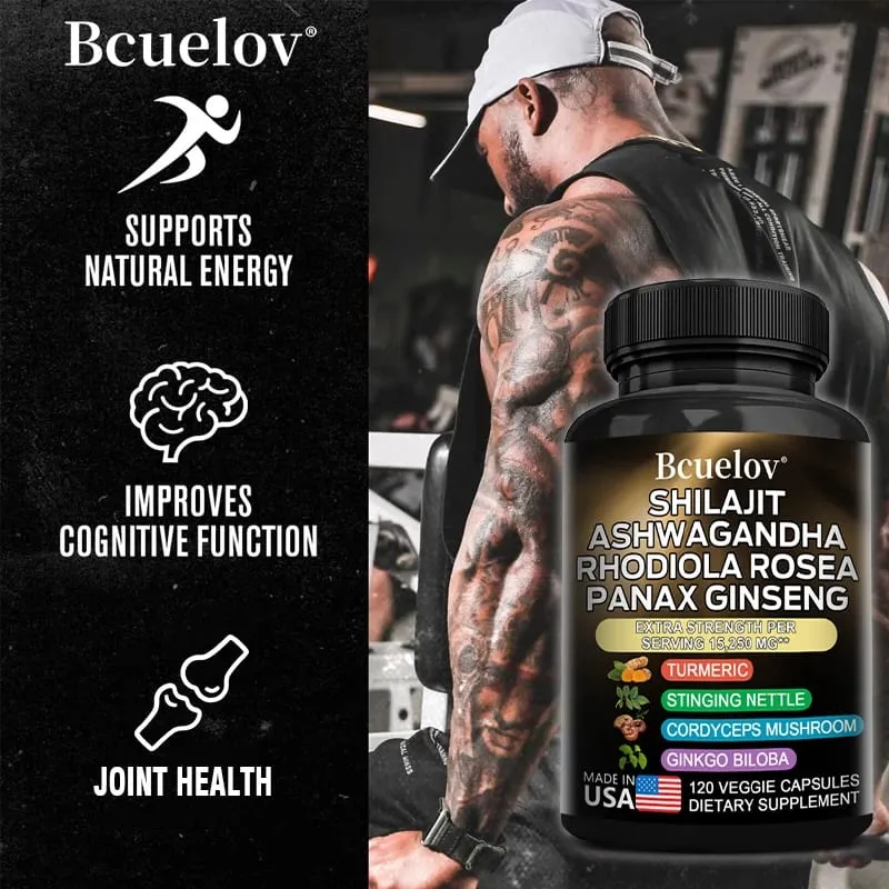 Capsule 8 in 1 di Shilajit Pure Himalaya con Ashwagandha Rhodiola e Panax Ginseng per supportare la salute delle articolazioni cerebrali e del sistema immunitario